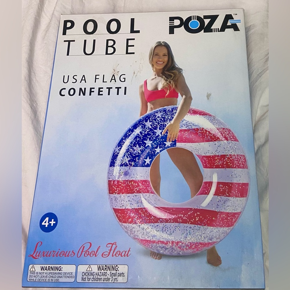 American Flag Inflatable Swim Tube with Silver Glitter
